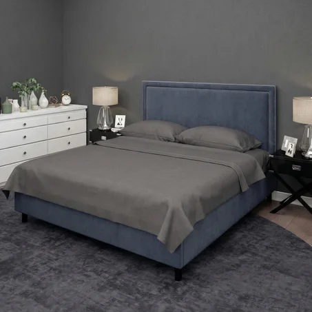 Parure de Lit 4 Pièces Gris (1 Drap-Housse, 1 Drap Plat, 2 Taies) - 100% Coton - Fabriqué en Italie