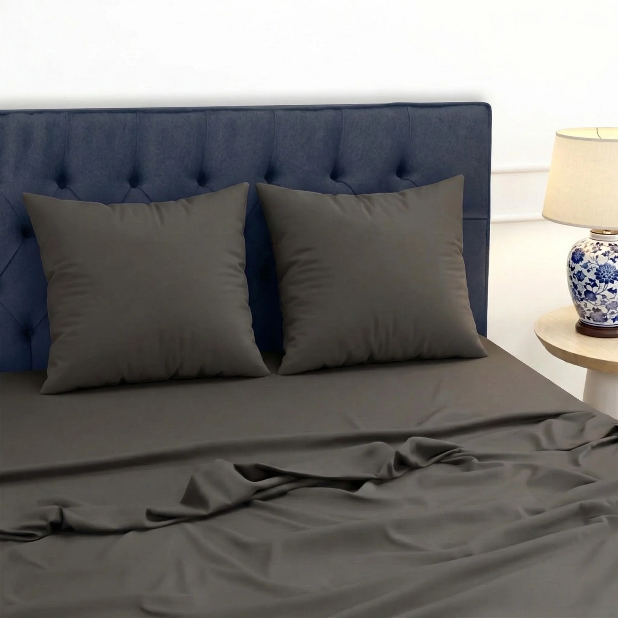 Parure de Lit 4 Pièces Gris (1 Drap-Housse, 1 Drap Plat, 2 Taies) - 100% Coton - Fabriqué en Italie