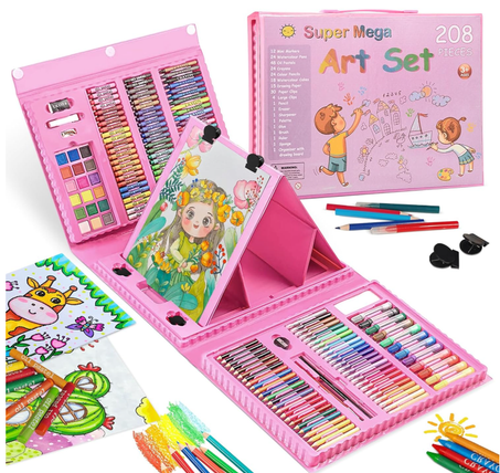 🎨 مجموعة رسم شاملة بـ208 قطعة ✔️ مثالية للأطفال والكبار لتحفيز الإبداع. 🎁 الهدية المثالية مع ألوان متنوعة وحامل ثلاثي الجوانب!