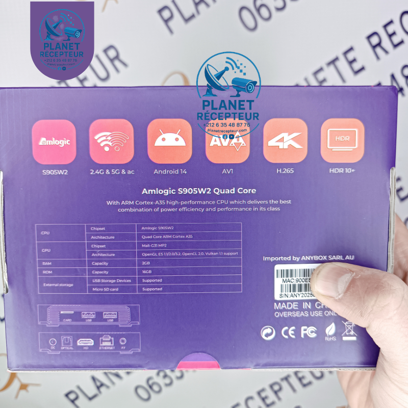 TV BOX ANDROID Anybox A1 Amlogic 2GB/16GB – Box TV 4K UHD avec Dual WiFi et AV1