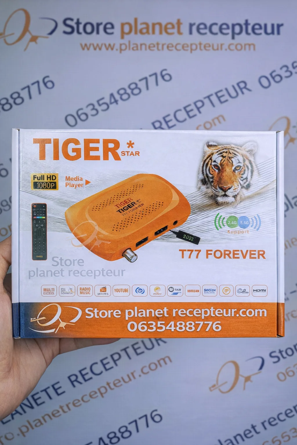 Tiger T77 Forever – ريسيبتور قوي مع اشتراك سنة كاملة ودعم WiFi مزدوج