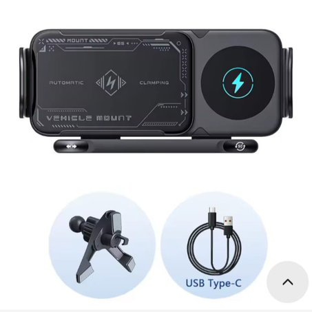 حامل هاتف قابل للطي مع شحن لاسلكي للسيارة، حامل عالمي للهواتف، شاحن ذكي بالدوران الكهربائي والاستشعار التلقائي