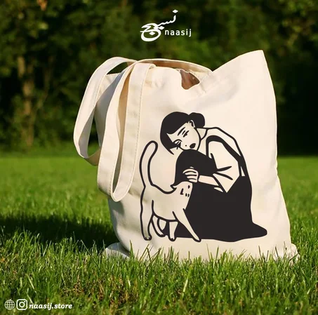 Woman with cat/Totebag white