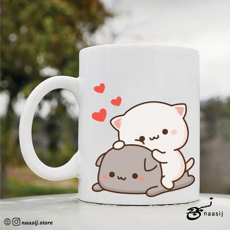 Peach and Goma/Mug white - Ceramic Coffee or Tea