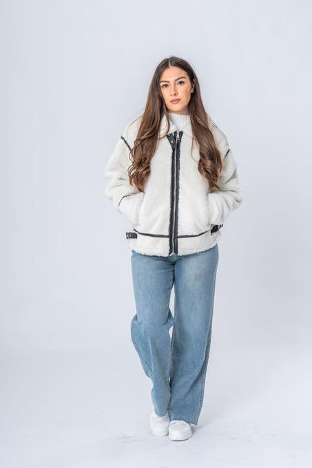 VESTE BOMBARDIER EFFET TEDDY BLANC