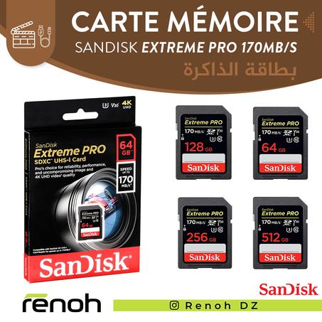 SanDisk – Carte mémoire SD Extreme Pro pour appareil photo SDHC 64GB 128GB 512GB 256GB 170 mo/s SDXC C10 U3 V30 UHS-I 4K