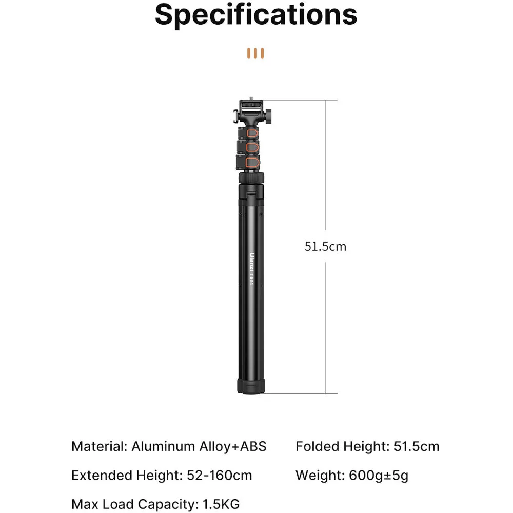 Trépied Pour Téléphone Portable 200Cm, Ulanzi Mt-79 Trépied Pour Appareil Photo Avec Vis 1-4, Réglage De L'Angle 180° Suppor[S808] - Appareil Photo