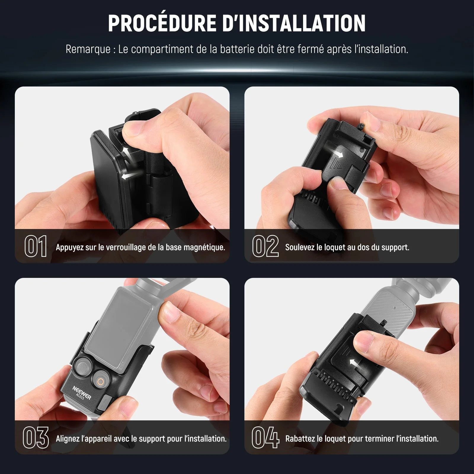 Support Magnétique Rechargeable Pour DJI Osmo Nano - Base à Libération Rapide, Nylon, Noir, 43x20.9x16.3 Mm - 3