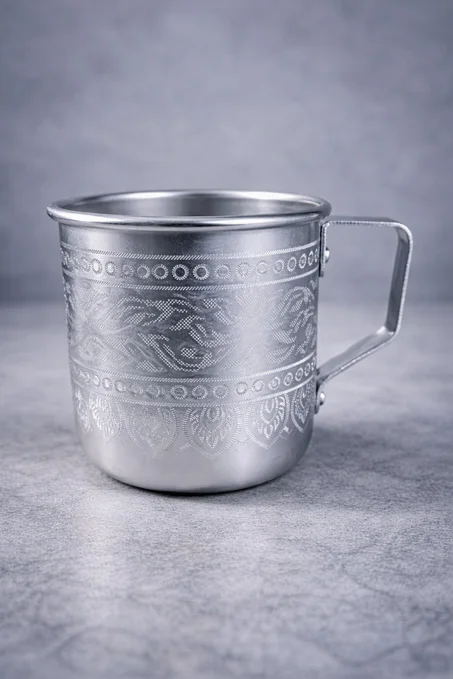 كوب ألمنيوم منقوش فاخر – تصميم تقليدي بلمسة عصرية أنيقة ✨