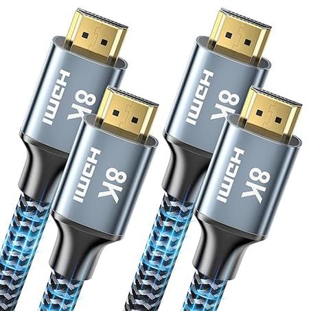 Cable HDMI 8K de 3 m (paquete de 2), cable HDMI 2.1 de alta velocidad de 48 Gbps, cable HDMI trenzado 2.1, compatible con HDR, eARC, HDCP 2.2/2.3, HDTV, portátil, monitor y PC.
