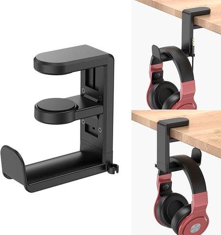 Soporte giratorio para auriculares - EURPMASK - Soporte para auriculares de PC para juegos, con abrazadera ajustable, gancho para colgar auriculares debajo del escritorio con giro de 360 ​​gr