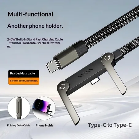 🔥 Câble Type-C Charge Rapide 2-en-1 avec Support Intégré (CIV)