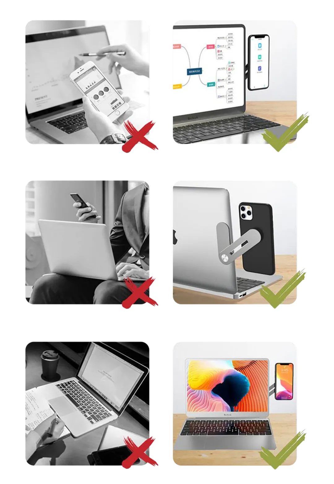 حامل محمول من سبائك الألمنيوم باللون الأسود/الفضي لتمديد شاشة الكمبيوتر المحمول، و حامل هاتف محمول لشاشة مزدوجة