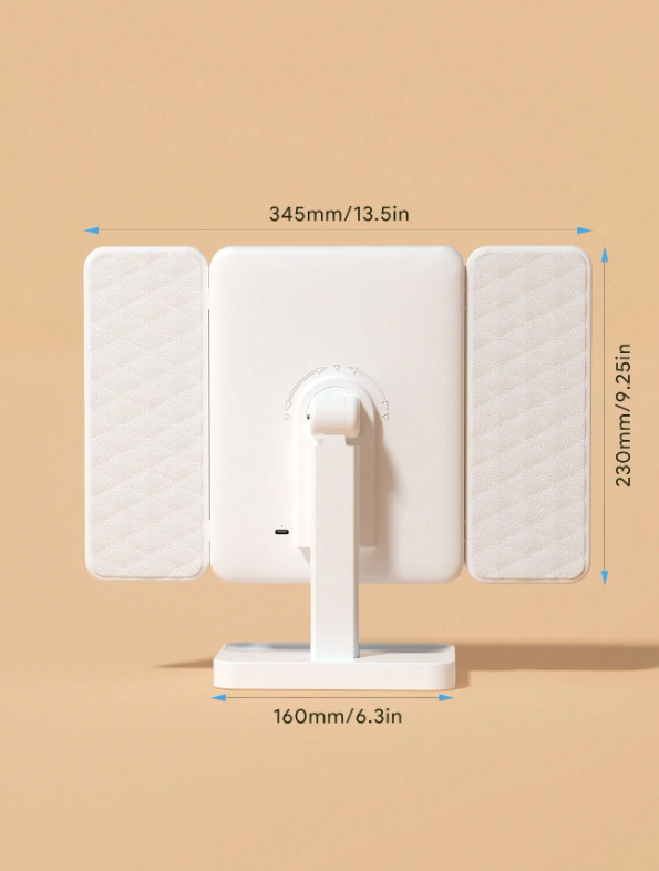 مرآة مكياج ثلاثية الطي مع أضواء LED ومصباح تجميل. استخدم مرآة المكياج التكميلية الذكية للتضيء والمكملة