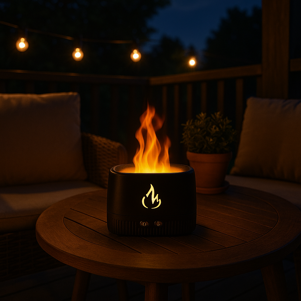 مرطب هواء لهب 250 مل بميزة التوقيت الذكي USB، ناشر روائح مع إضاءة LED محاكاة النار ومصباح ليلي