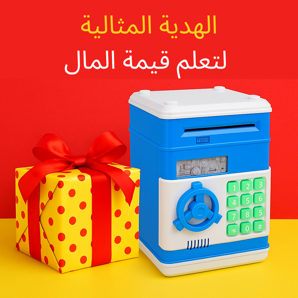حصالة نقود للاولاد والبنات، حصالة نقود صغيرة مع كلمة مرور، برطمان نقود امن للاطفال والبالغين مع فتحة سحب تلقائية (ازرق)