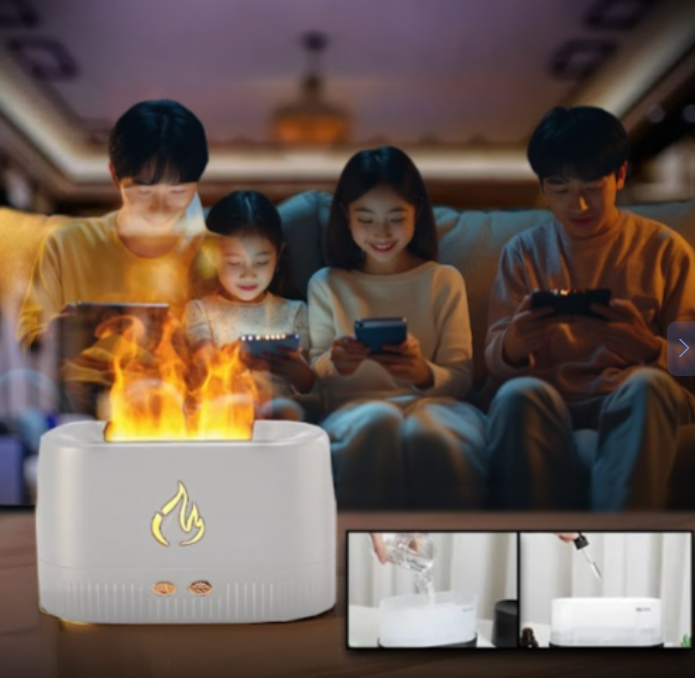 مرطب هواء لهب 250 مل بميزة التوقيت الذكي USB، ناشر روائح مع إضاءة LED محاكاة النار ومصباح ليلي