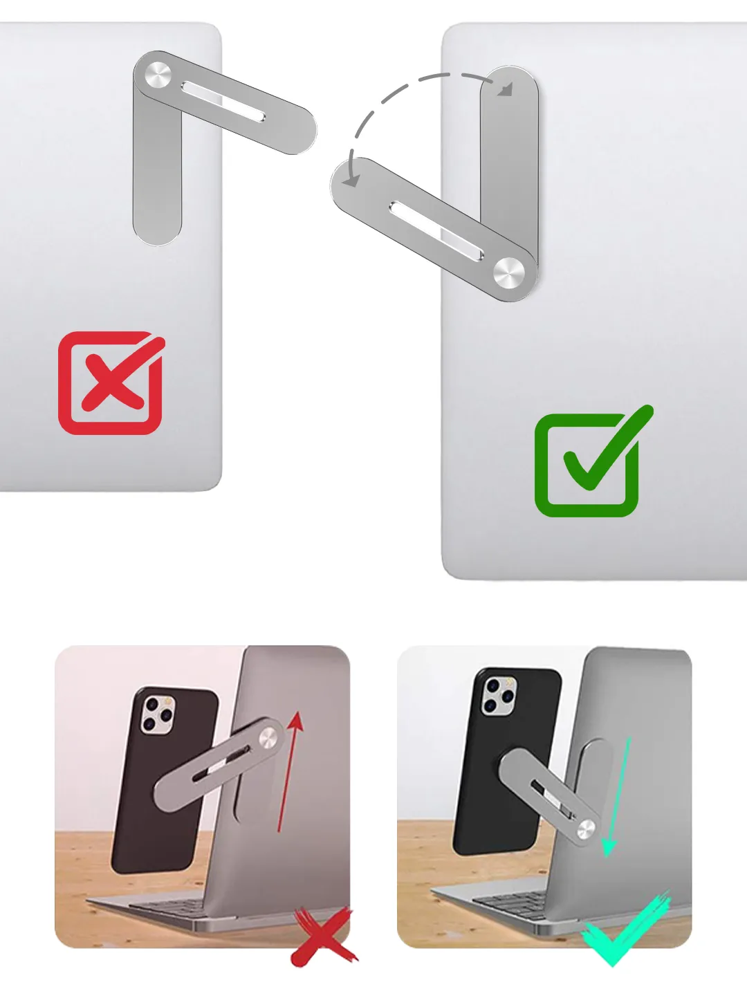 حامل محمول من سبائك الألمنيوم باللون الأسود/الفضي لتمديد شاشة الكمبيوتر المحمول، و حامل هاتف محمول لشاشة مزدوجة