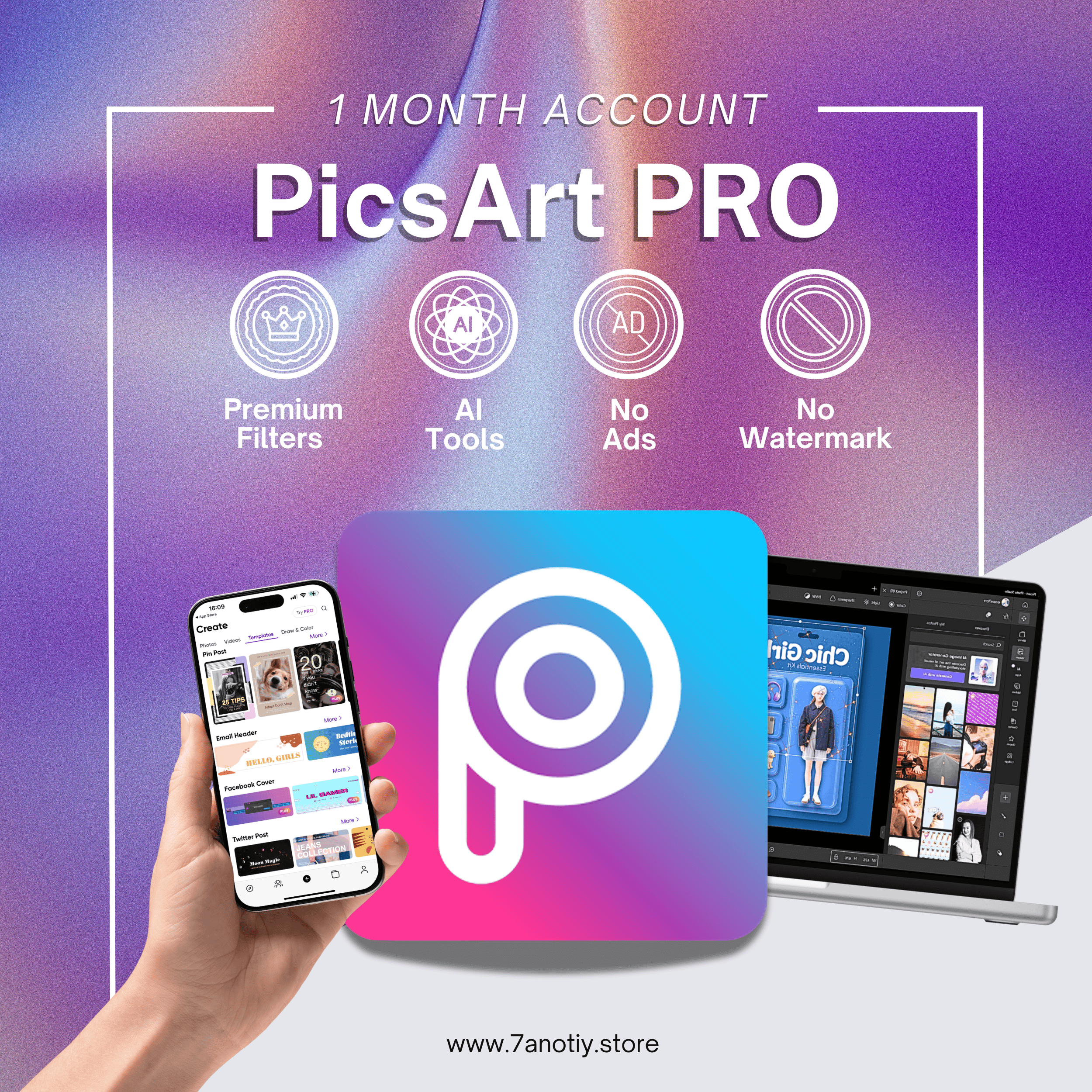 🖌️ Picsart Pro – شهر كامل بـ 35 درهم فقط 🎨