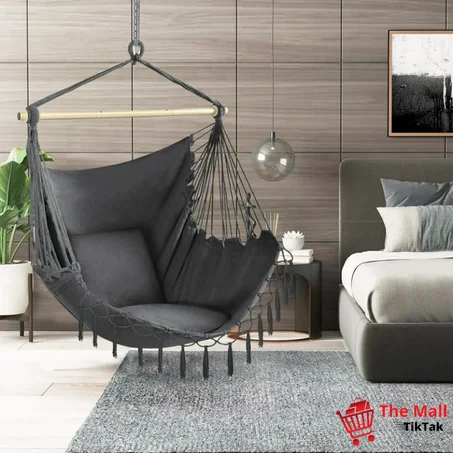 chaise hamac noir avec coussin