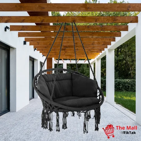 chaise balançoire noir avec coussin