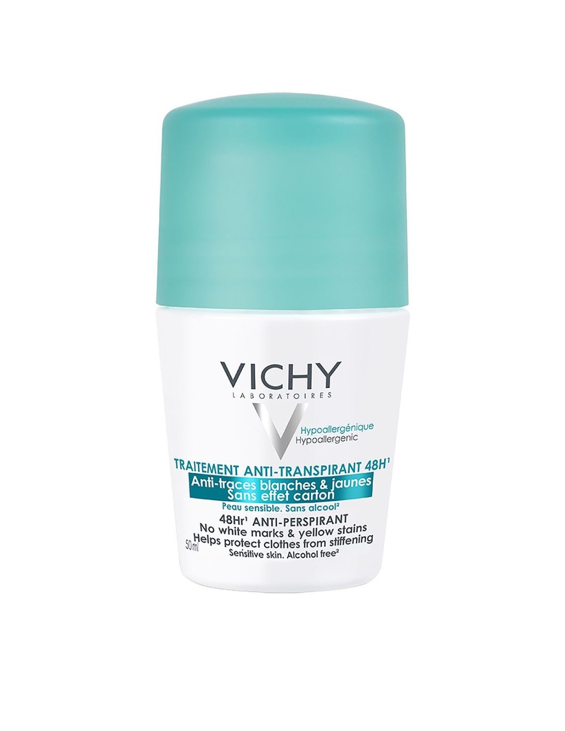 VICHY DEODORANT ANTI-TRANSPIRANT 48H ANTI TRACES BLANCHES ET JAUNES ROLL-ON 50ML