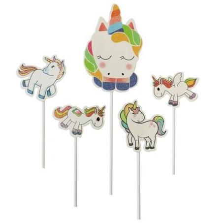 5 cake toppers licornes assorties