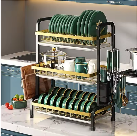 2-Tier الفولاذ المقاوم للصدأ رف تجفيف الأطباق بالوعة المنظم رف تخزين متعدد الوظائف مع حامل سكاكين اكسسوارات المطبخ
