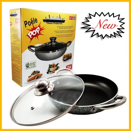 مقلاة مقاومة للالتصاق بغطاء زجاجي 24 سم