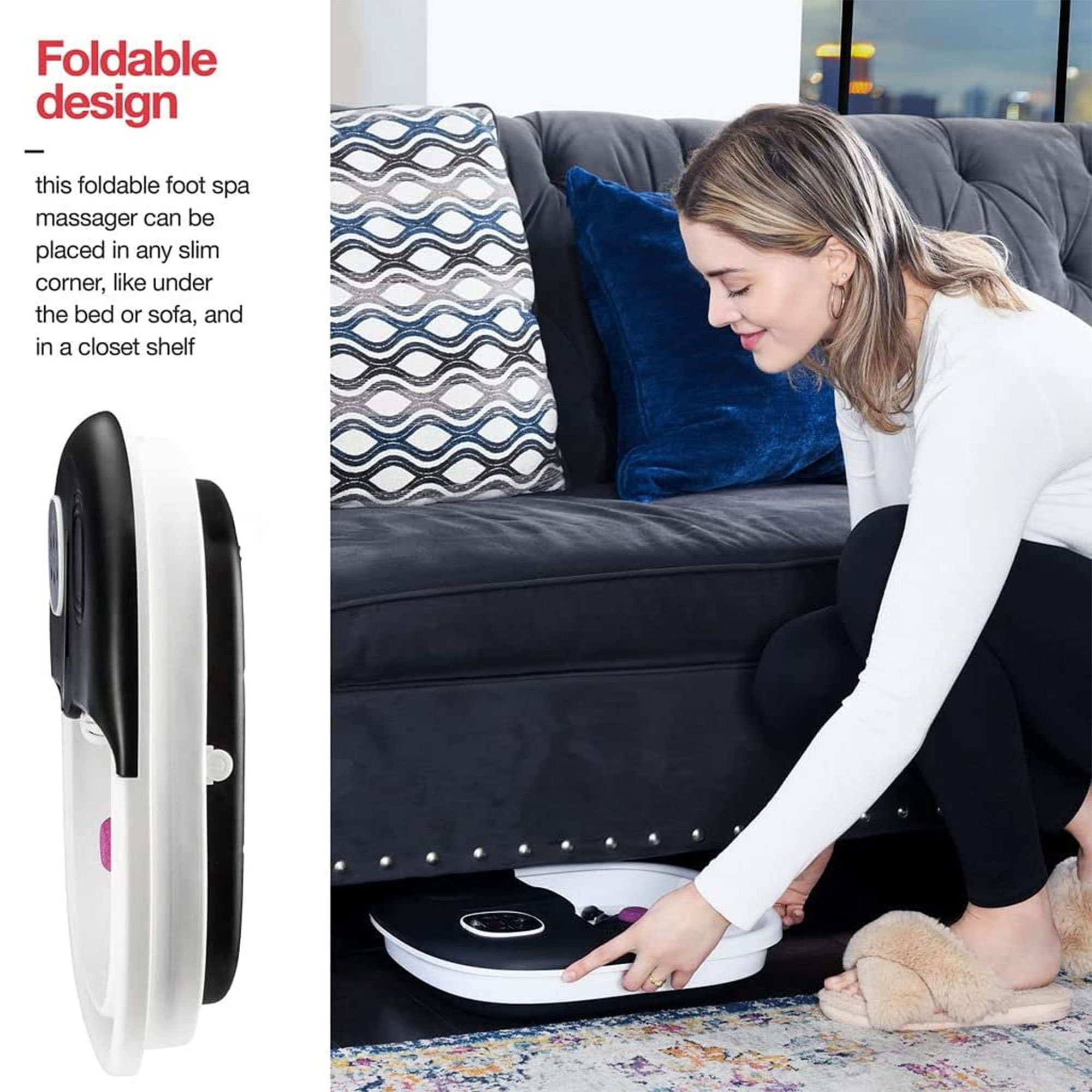 جهاز سبا القدم المنزلي القابل للطي بالتدفئة والفقاعات والمساج