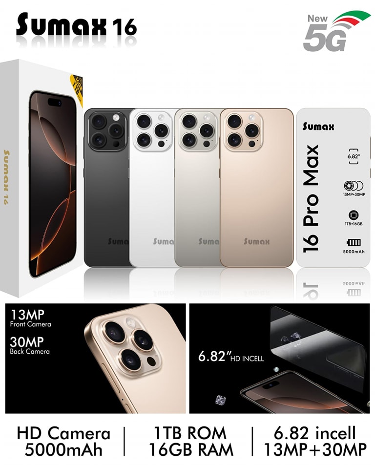 هاتف SU Max 16 شبيه الايفون 5G ضمان 6 شهور - أسود