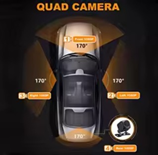 داش كام للسيارة بأربع عدسات Denx بضمان عامين