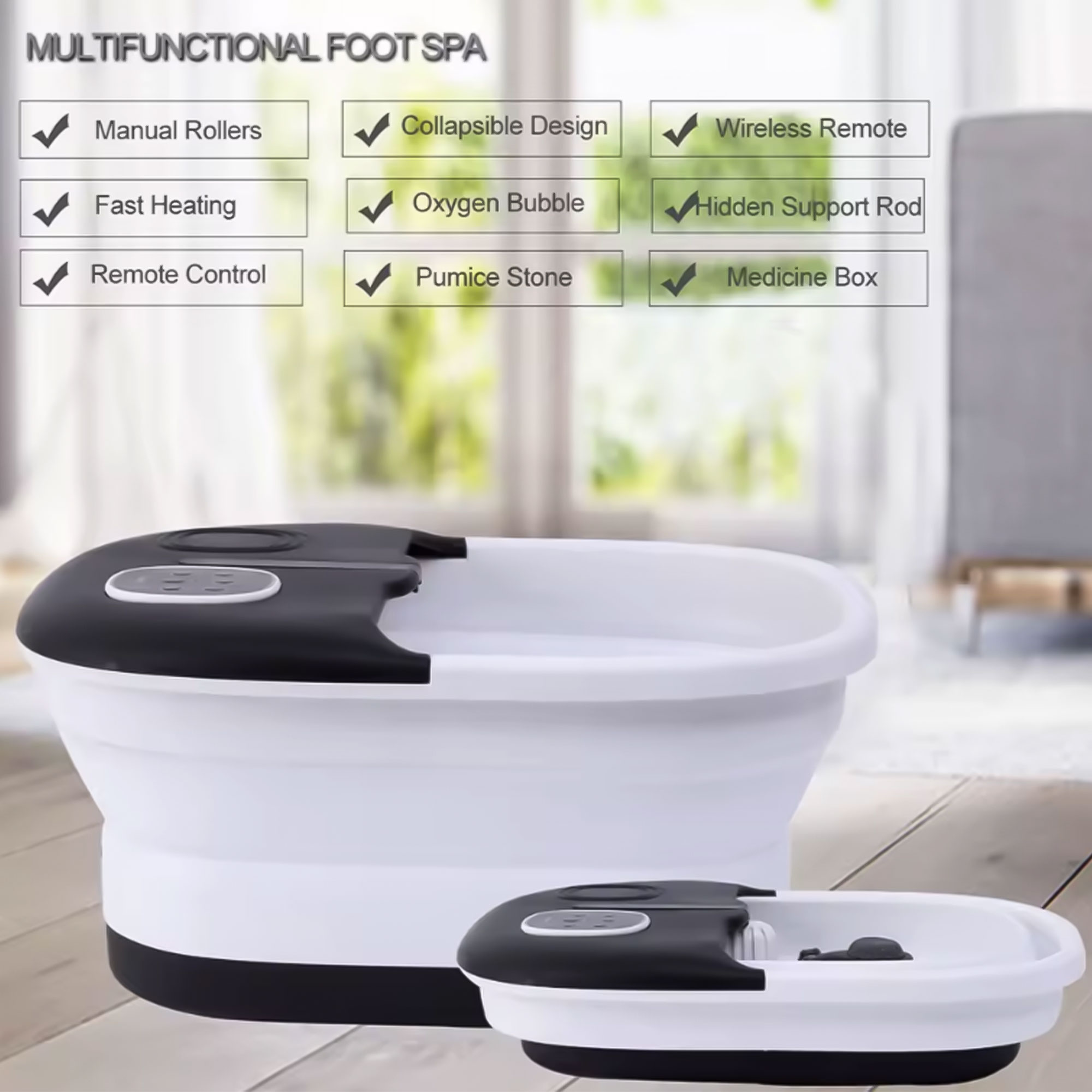 جهاز سبا القدم المنزلي القابل للطي بالتدفئة والفقاعات والمساج