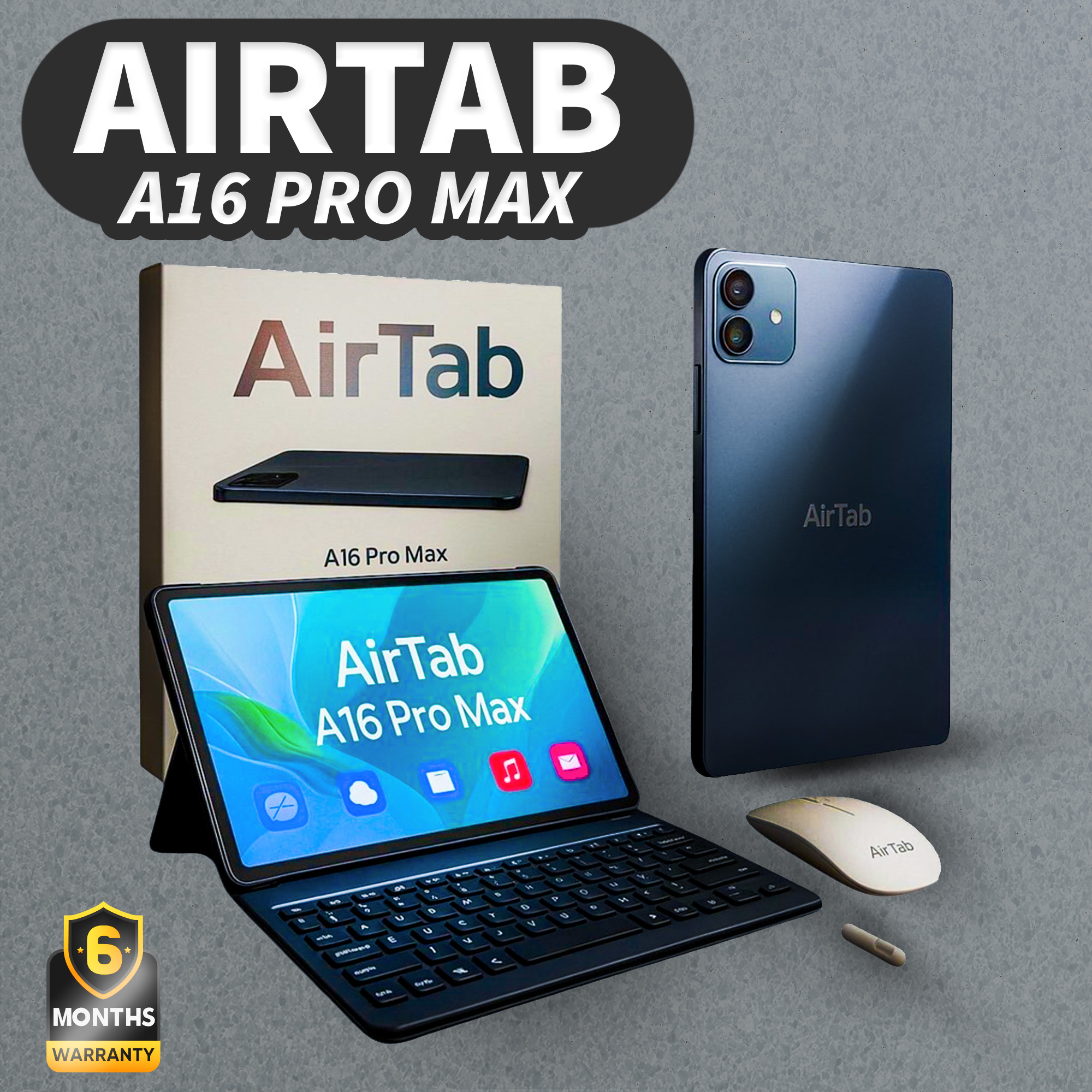 تابلت ايرتاب A16 Pro Max مزود بكيبورد وماوس وقلم ذاكرة 1 تيرا + سماعة هدية ضمان 6 شهور