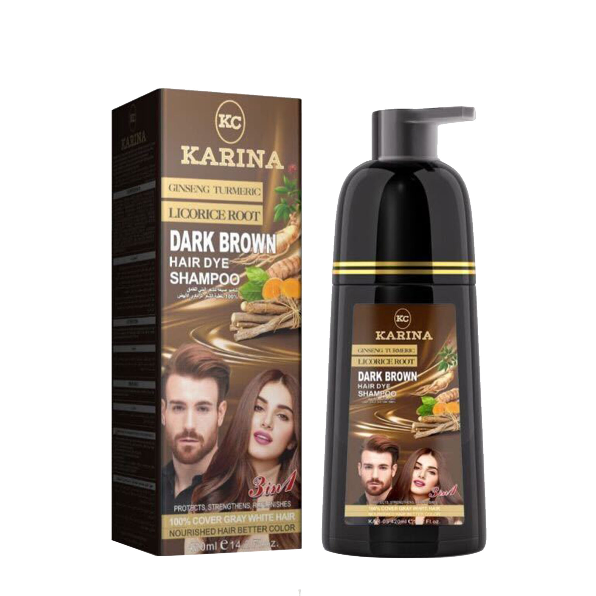 🚀 شامبو صبغة الشعر السريع 3 في 1 (بني داكن): ودّع الشيب في 15 دقيقة! 🚀• شامبو بني خالي من الأمونيا لتلوين الشعر