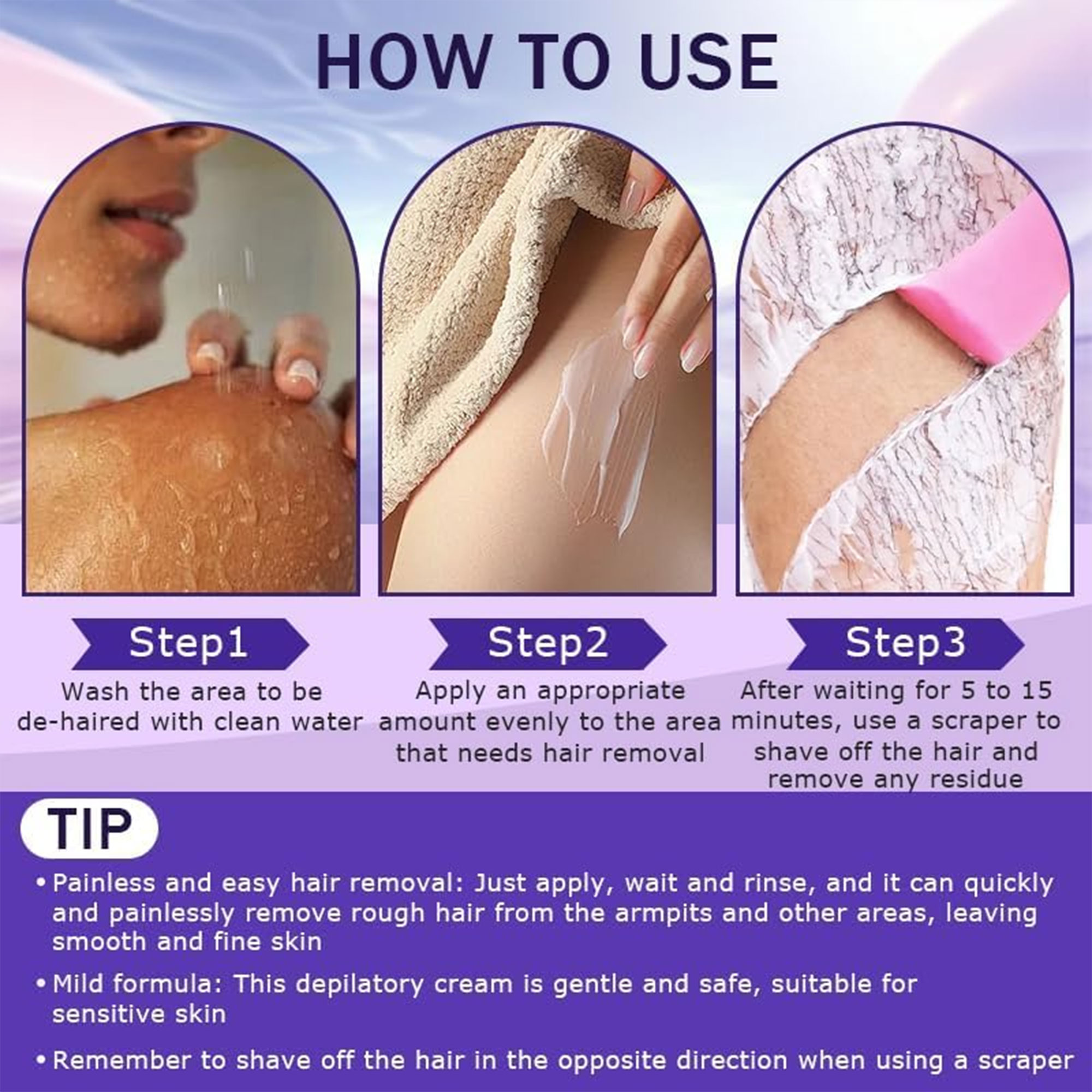 كريم إزالة الشعر والعناية بالبشرة فعّال وبدون ألم (نساء ورجال)