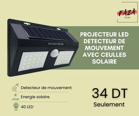 Projecteur 2 LED et Capteur de mouvement automatique murale avec cellules solaire GRAND MODELE