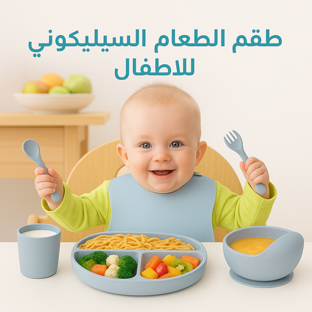 طقم أكل للأطفال مصنوع من السيليكون الغذائي