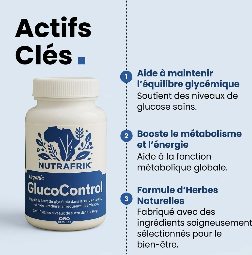 GLUCO CONTROL NUTRAFRIK  Aidez à gérer votre diabète et à stabiliser naturellement votre glycémie fluctuante grâce