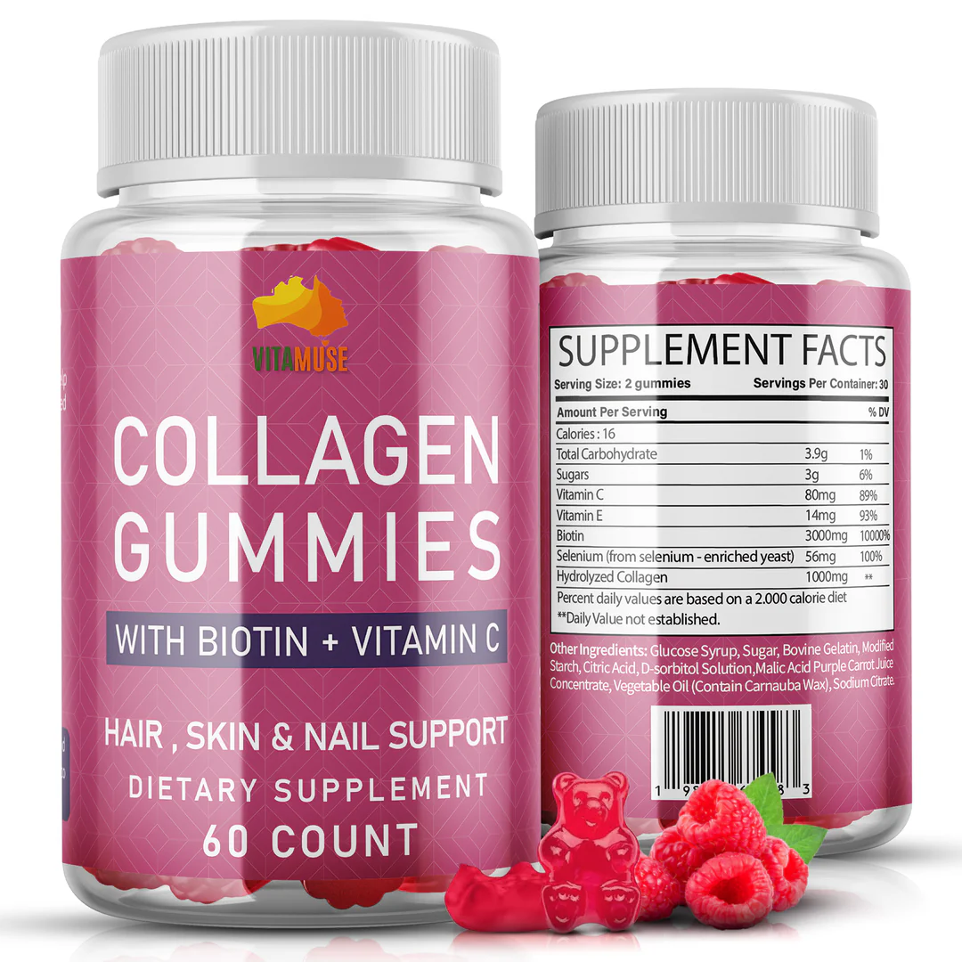 ✨ Gommes de peptides de collagène avec biotine, 60 unités– Effet tenseur immédiat pour une peau relâchée, améliore l’apparence jusqu’à 98% en 24h | Peau ferme + cheveux forts + ongles sains +