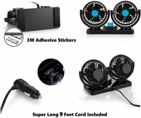 Ventilateur Voiture Double Tête – Rotation 360° & Refroidissement Rapide /مروحة تبريد السيارة