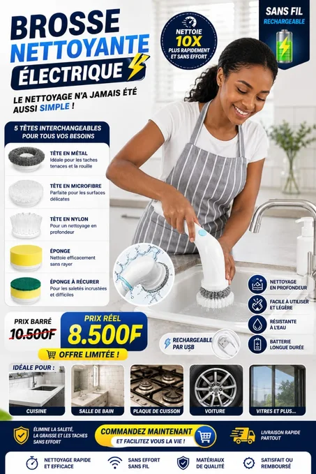 Brosses de Nettoyage Rechargeables Polyvalent pour Cuisine, Salle de Bain, Salon