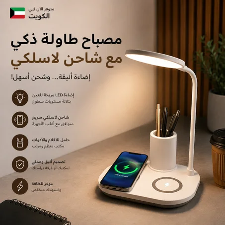 مصباح الطاولة الذكي مع شاحن لاسلكي
