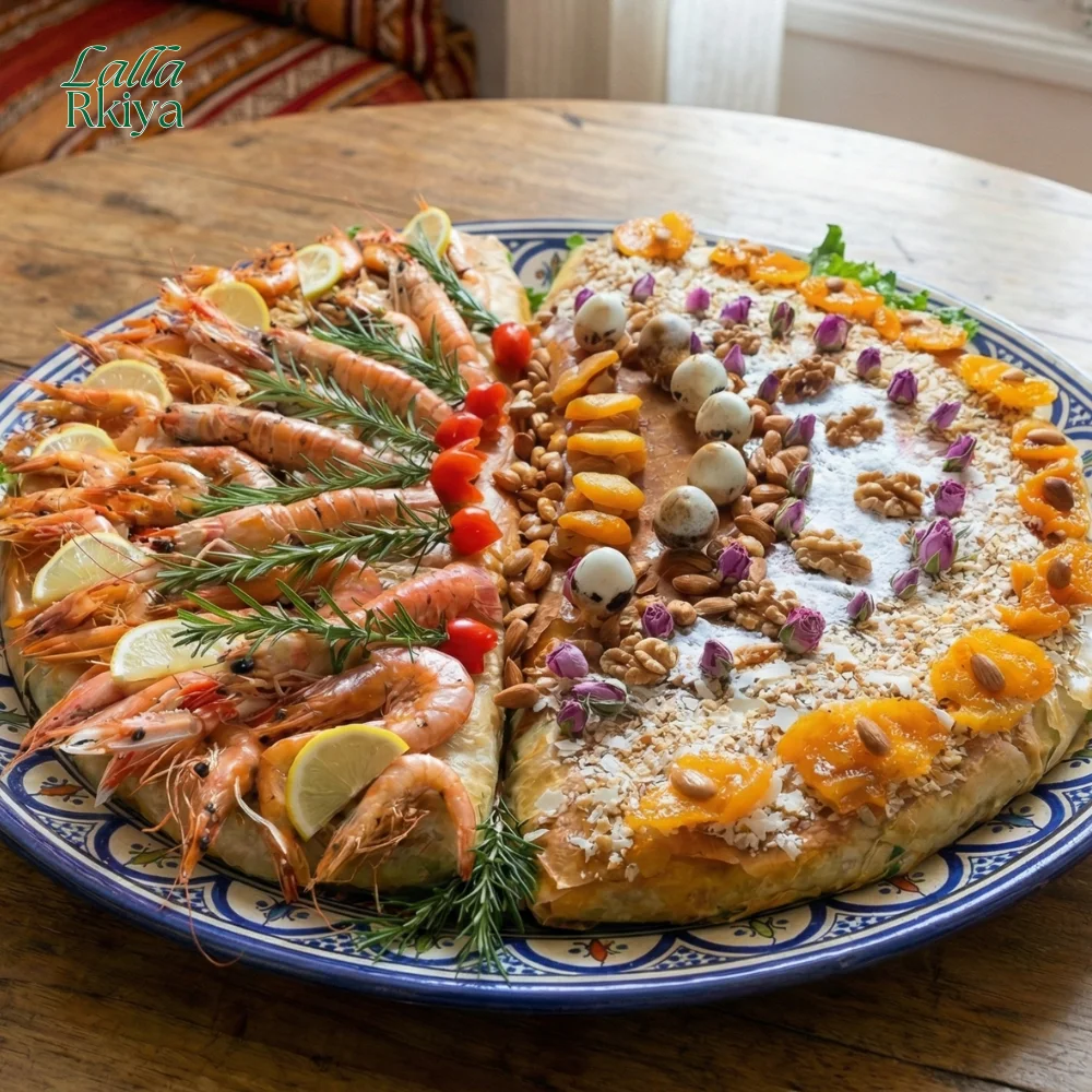 بسطيلة نص نص الملكية دجاج وفواكه البحر  | Pastilla Royale Mixte (Poulet & Fruits de Mer)