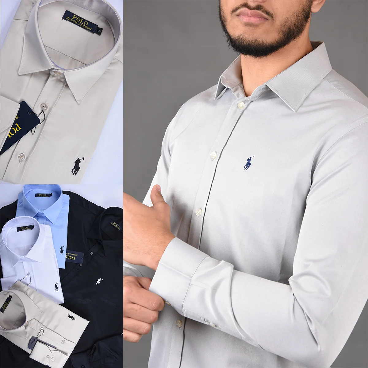 Pack de 4 Chemises Ralph En pur Coton Ref-Pck122330 ( Noir + Blanche + Beige + Bleu ciel )