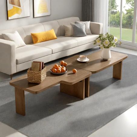 Modern Rectangle Coffee Table Set With Modular L-shape Design