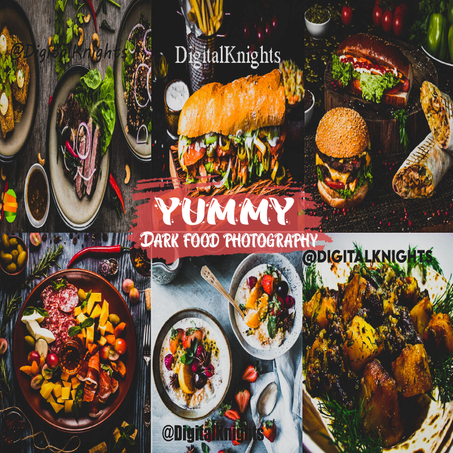 YUMMY DARK FOOD Lightroom Presets Pack for Desktop & Mobile, Indoor Lifestyle Recipe Cookbook Presets - Premium Photography Editing Tools