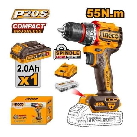 Ingco PERCEUSE VISSEUSE A PERCUSSION BRUSHLESS 20V+47 ACC 55N/M