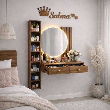 مرآة مكياج فاخرة مع وحدة تخزين كبيرة