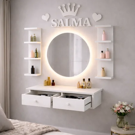 مرآة مكياج عصرية مع رفوف تخزين